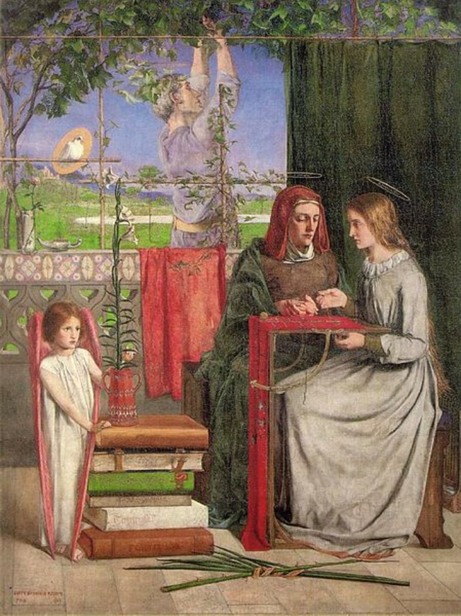 The Girlhood of Mary (1849).   His sister, Christina, was the model for Mary.