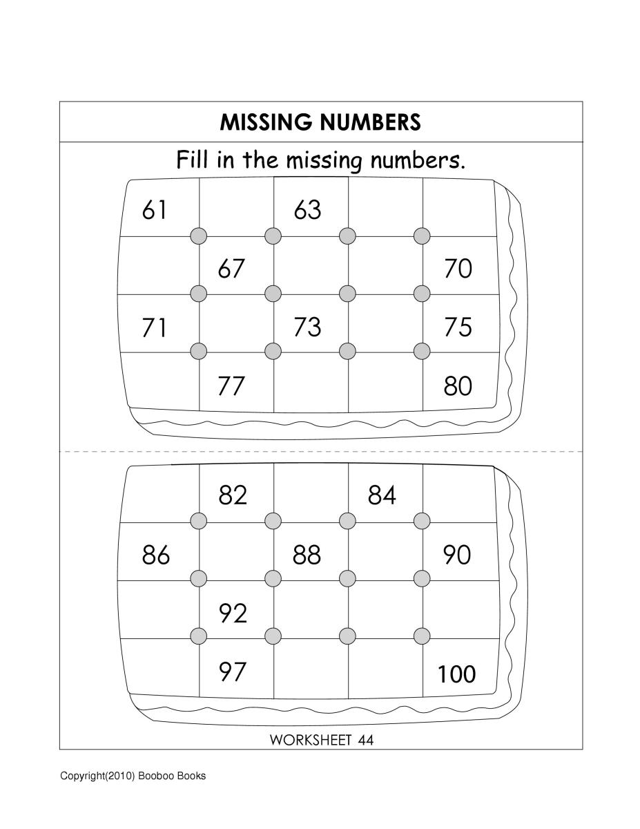 Missing number worksheets - Fill in the missing numbers from 61 to 80 and then from 81 to 100.