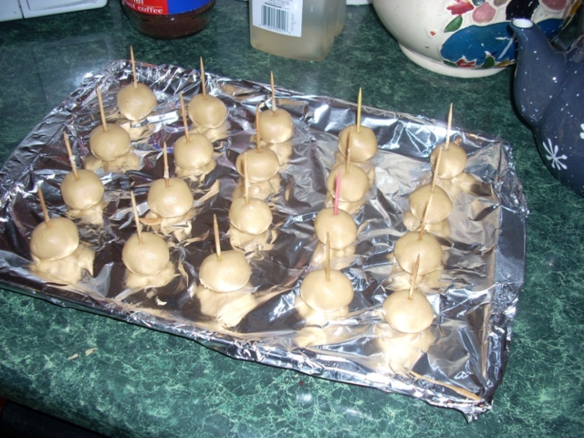 Balls are Ready to Receive Their Chocolate or Peanut Butter Coatings Now.