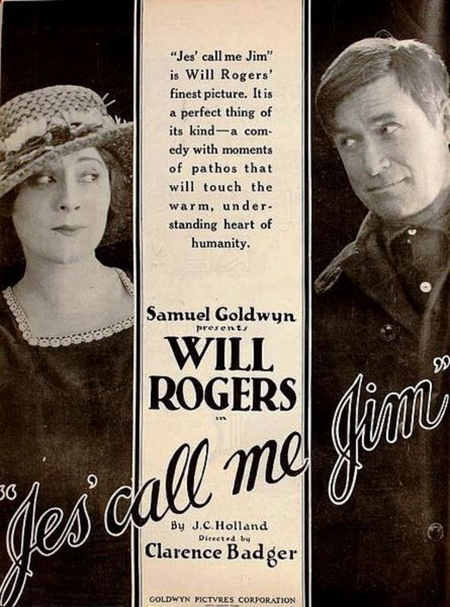 1920 ad for film starring Will Rogers: Jes' Call Me Jim. Appeared on page 4424 of the May 29, 1920 Motion Picture News.