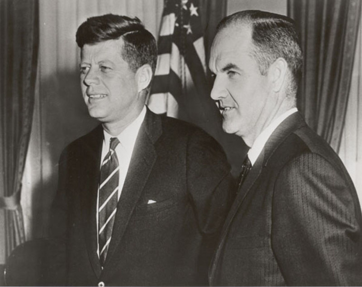 U.S. President John F. Kennedy (left) with George McGovern, who Kennedy has appointed the first Director of the Food for Peace program, 1961, photo by Unnamed White House photographer