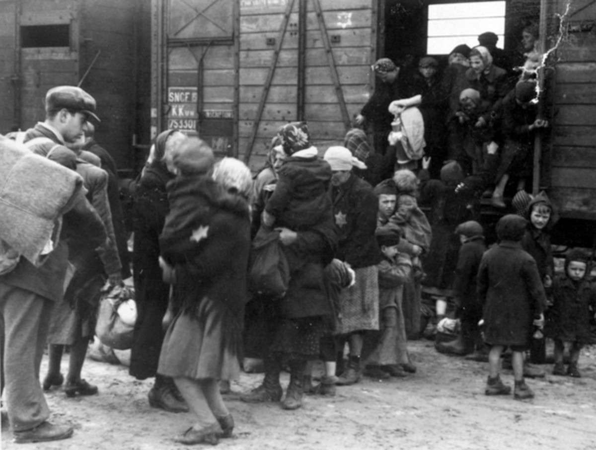 Jews being deported via cattle cars