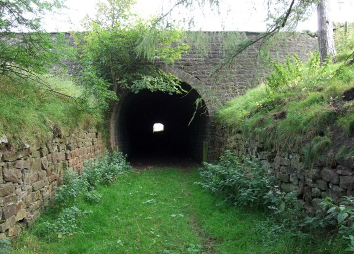 Hog Head Tunnel on the Stanhope & Tyne wagonway, at first a rope-worked incline with static steam engine at its peak in Central County Durham - later converted to a self-acting incline. A tunnel like this might be under a turnpike road or factory