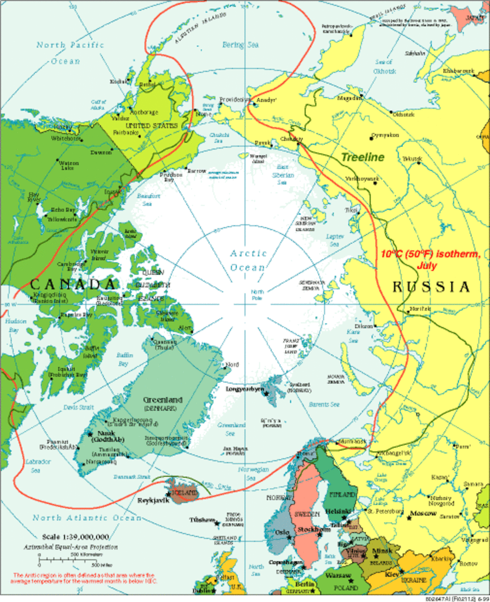 The Arctic region of the Earth.