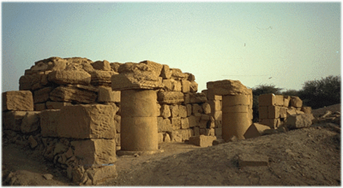 The ruins and remains of the Temple in Meroe which existed 2,000 years ago i East Africa, and it was, and in 24BC was attacked by the Romans and it remained a powerful state for 200 or more years after that in Africa
