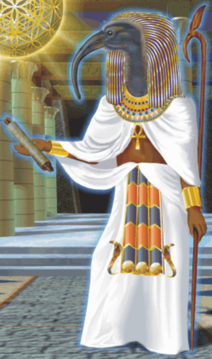 Thoth with Ornamental Staff Cross and Scroll of Knowledge and Wisdom Passed Down