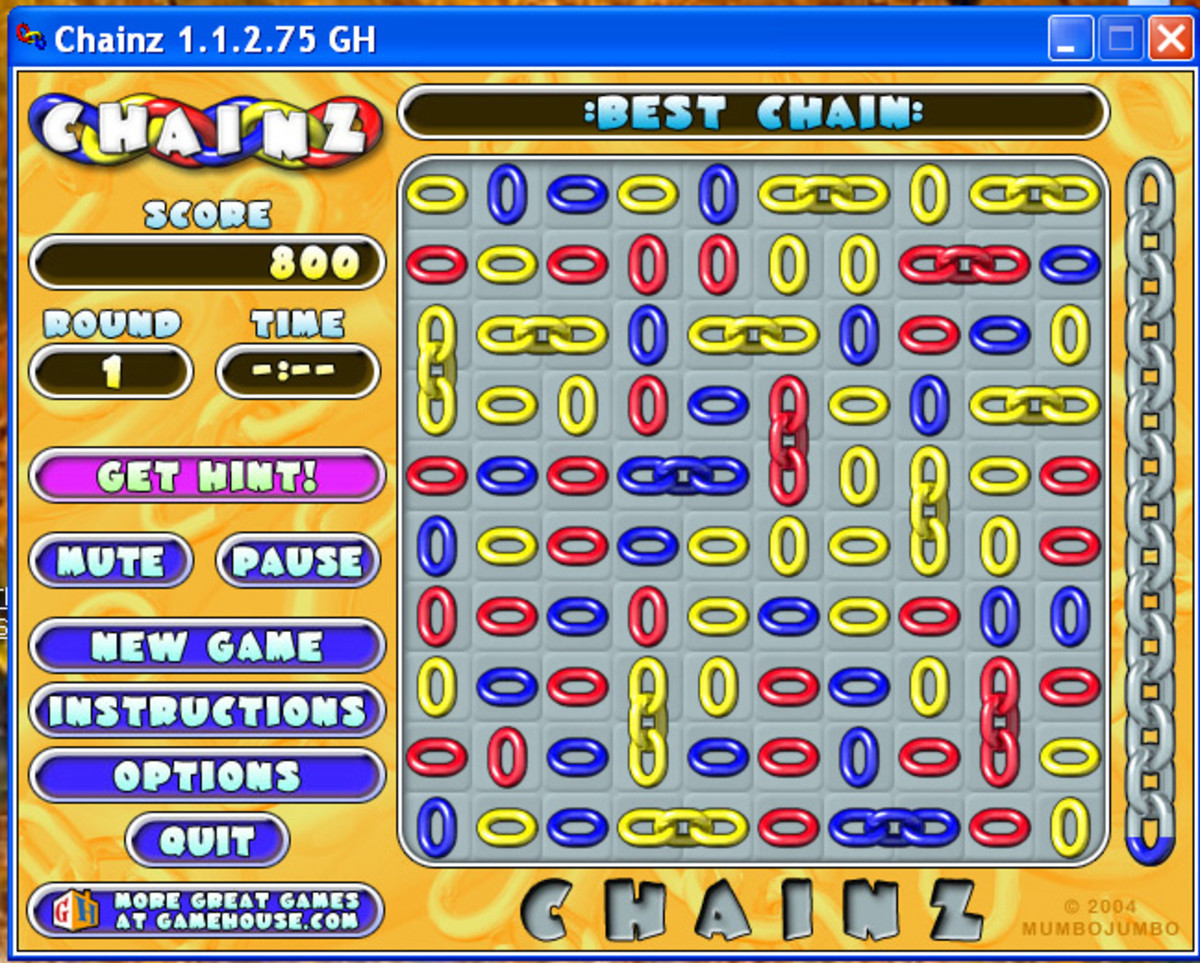 Setting up a 7-link chain:  note yellow links at top right of screenshot