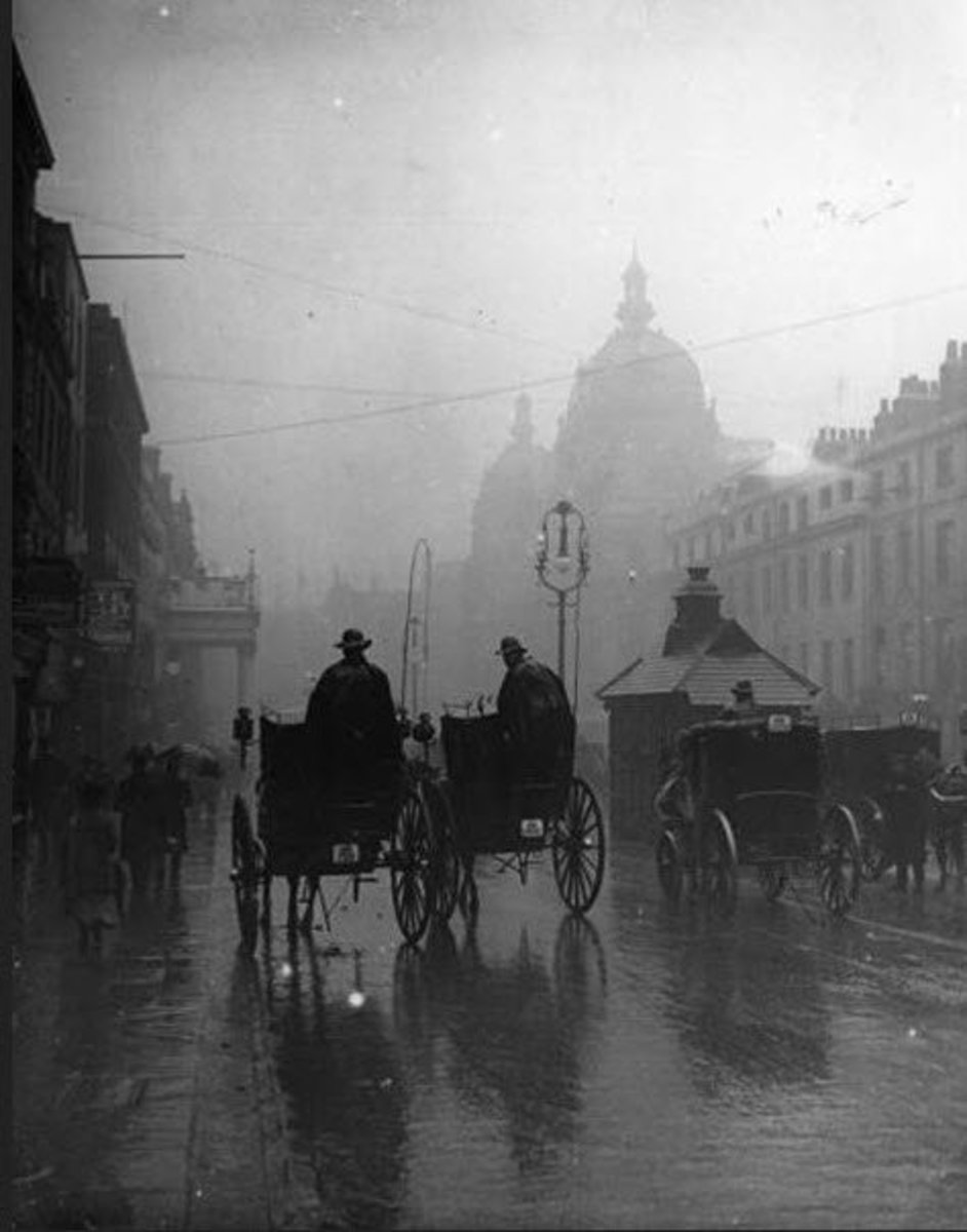 A picture of London during the late Victorian era.