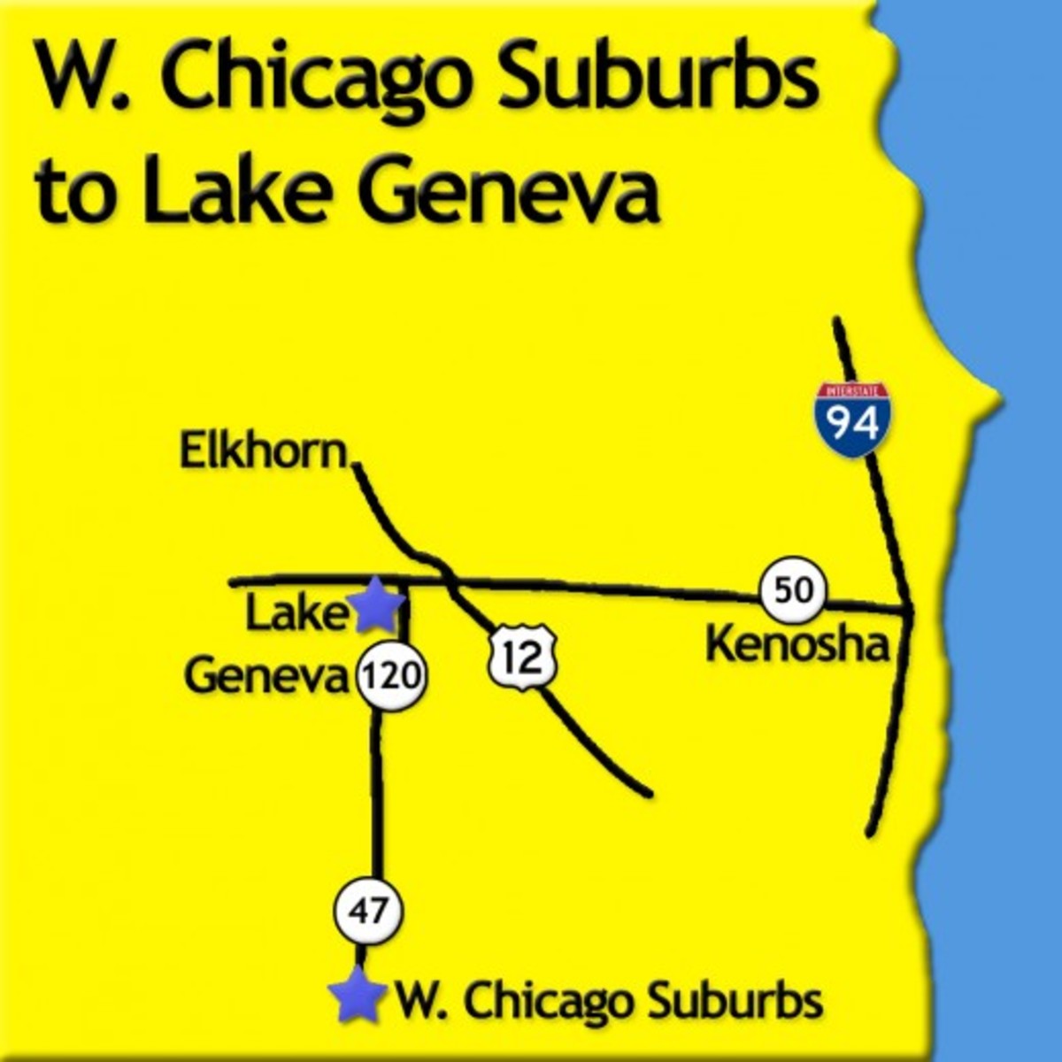 Yellow Map Chicago to Lake Geneva, Wisconsin (photo courtesy of GmaGoldie)