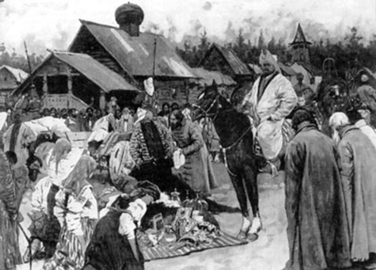 Mongolian Khan in a captured Russian village 