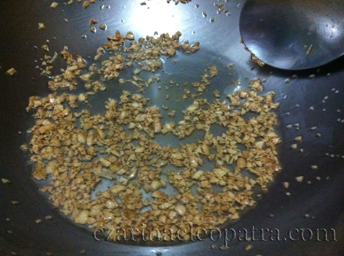 Low heat is important when sautéing garlic to golden.