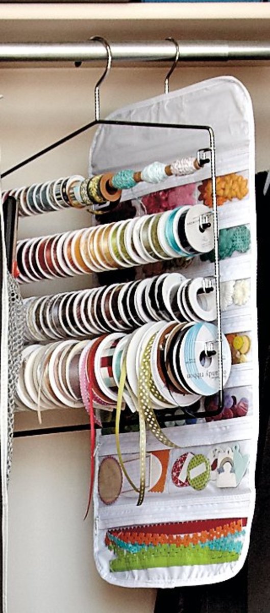A pants or skirt hanger can make a great ribbon storage rack.