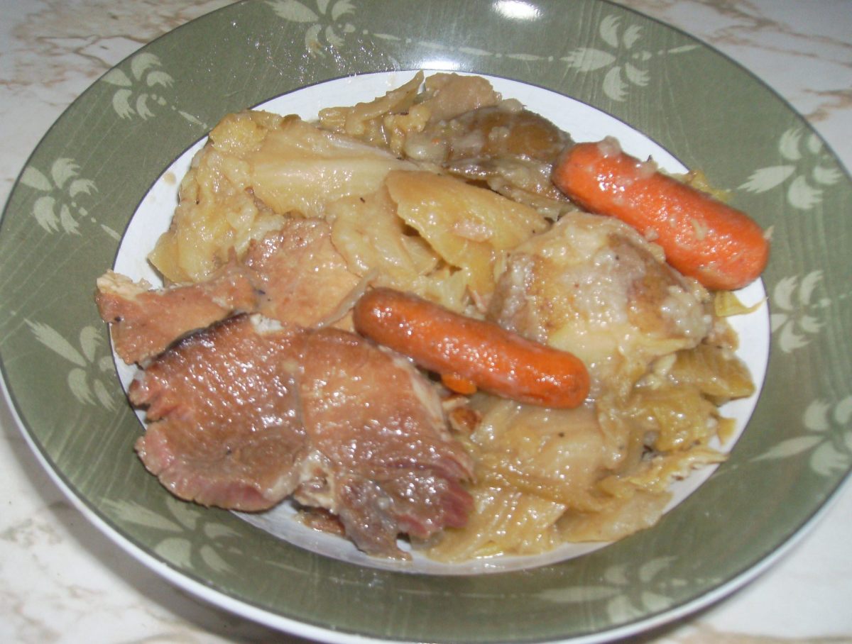 Easy Slow Cooker Cabbage Cheap Recipe with Ham instead of Corned Beef for St. Patrick's Day
