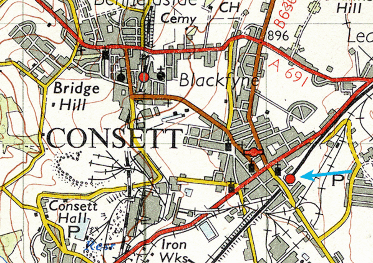 Local area map, Consett and the proximity of the works to the town. British Steel was the only employer of any consequence