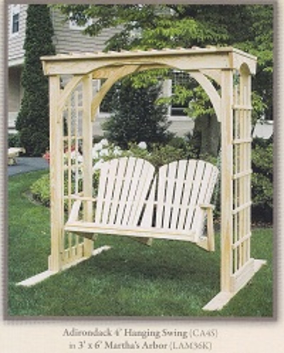 standalone swing with arbor in natural wood tone