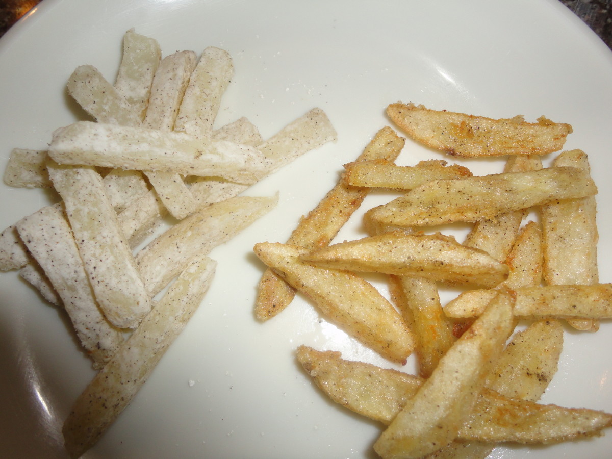 cooked strips are dusted in cornflour