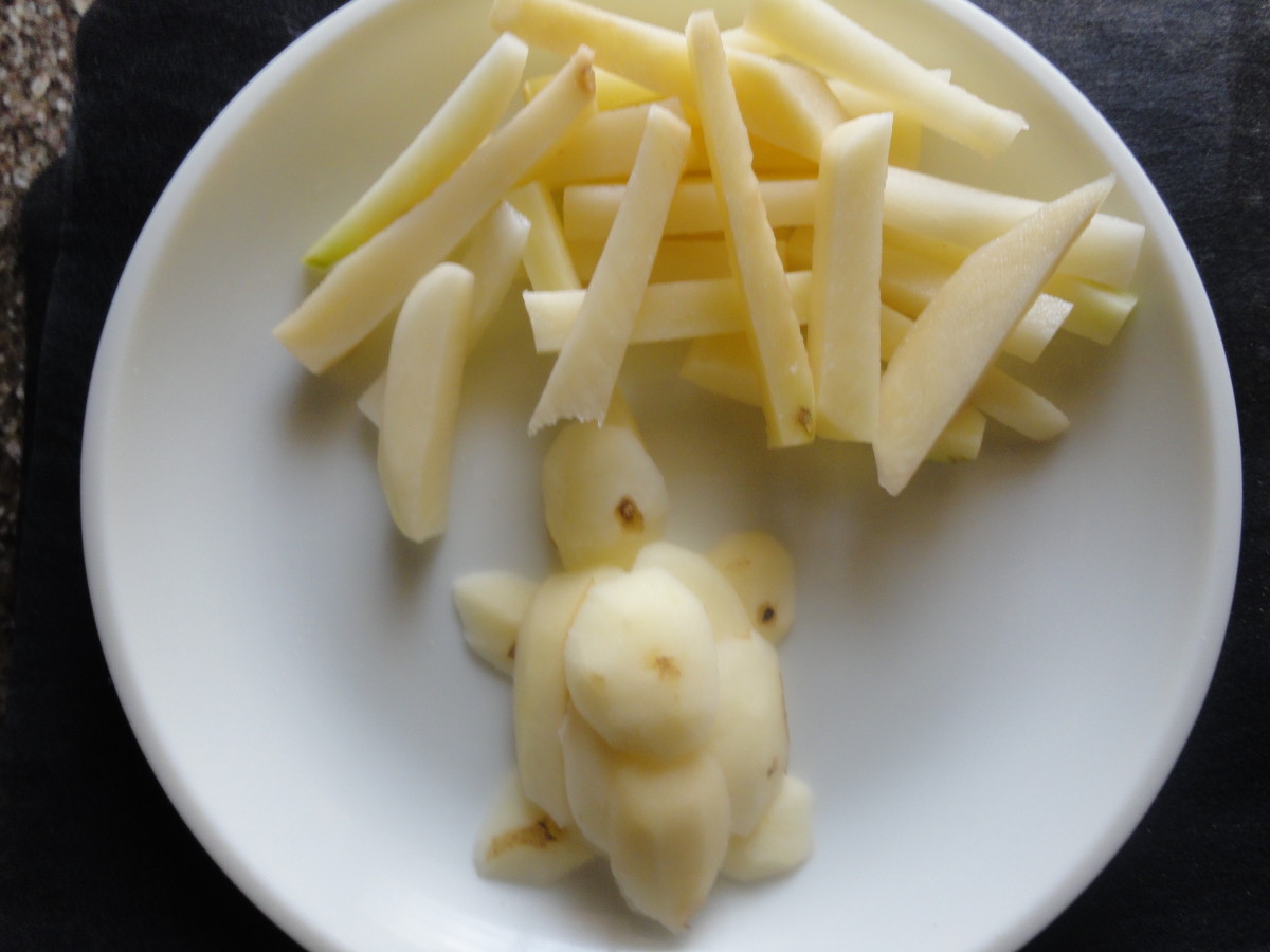 potatoes are cut into strips