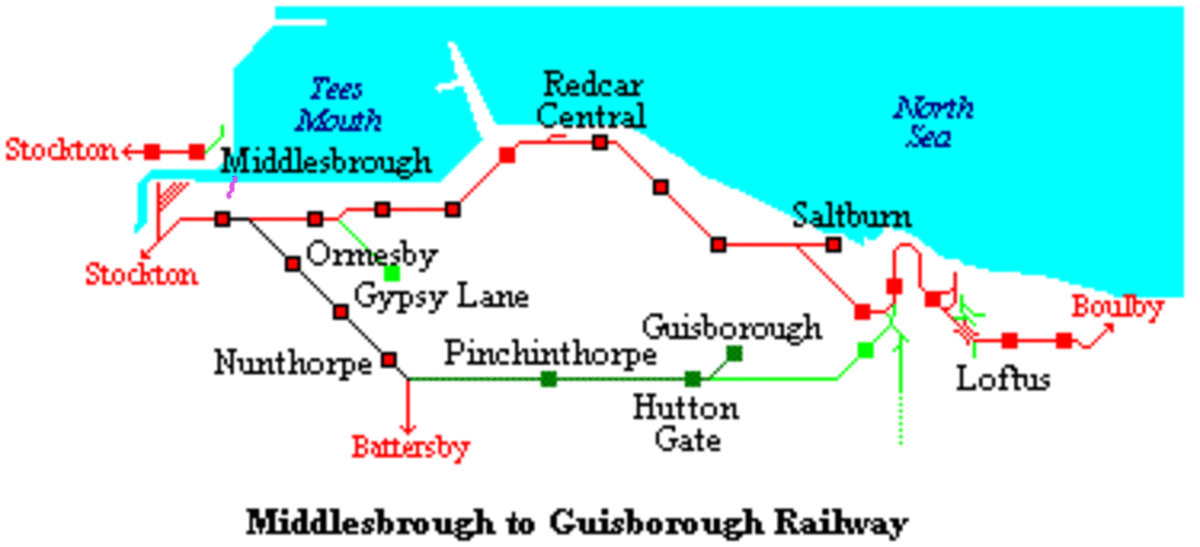 Schematic map of railways in the area before closures in the 1950s-1960s