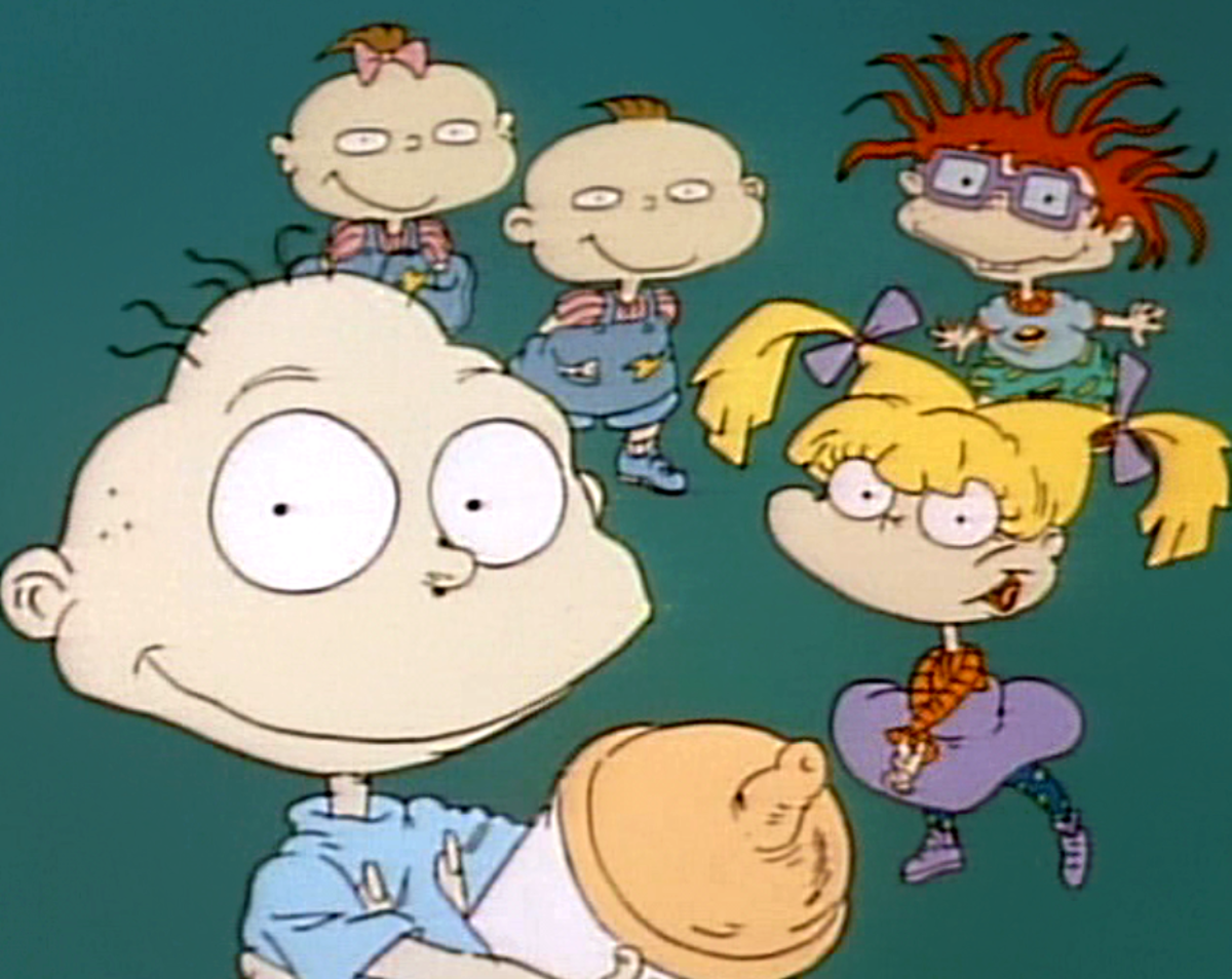 The original Rugrats gang: Tommy, Angelica, Chuckie, Phil, and Lil.
