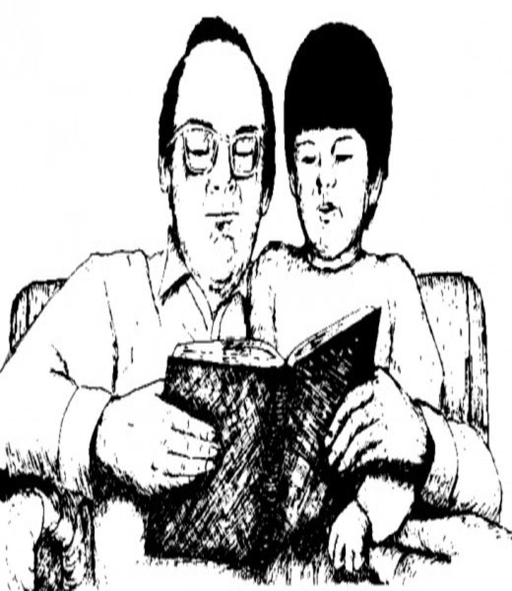 Father and Son Reading a Book Together