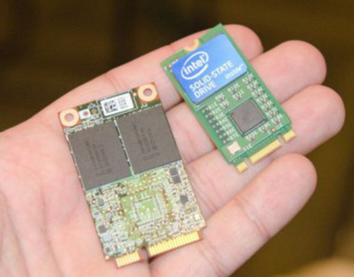Left is mSata SSD and right is M.2 SDD computer storage devices