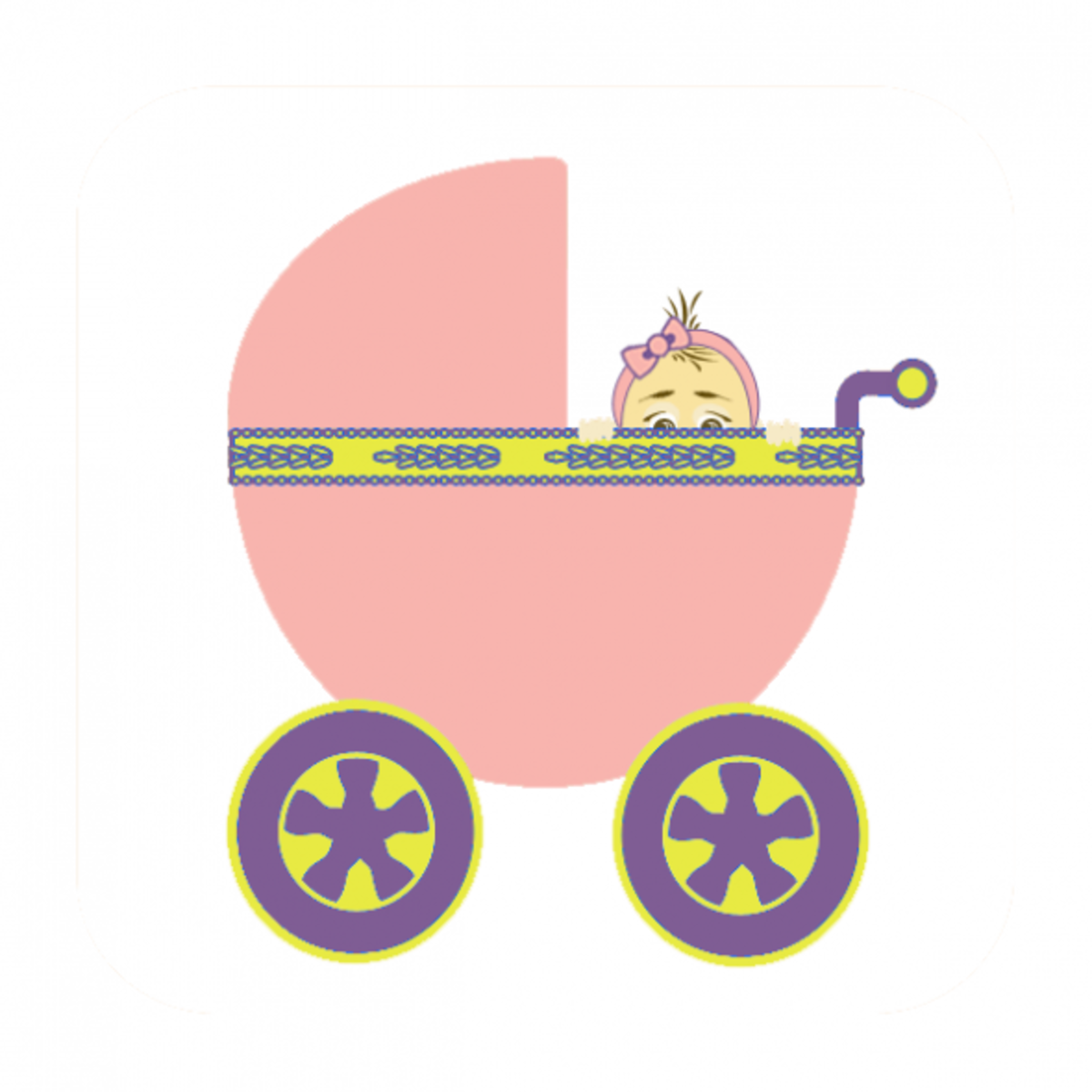 Image of a baby girl peaking out of a pink carriage.