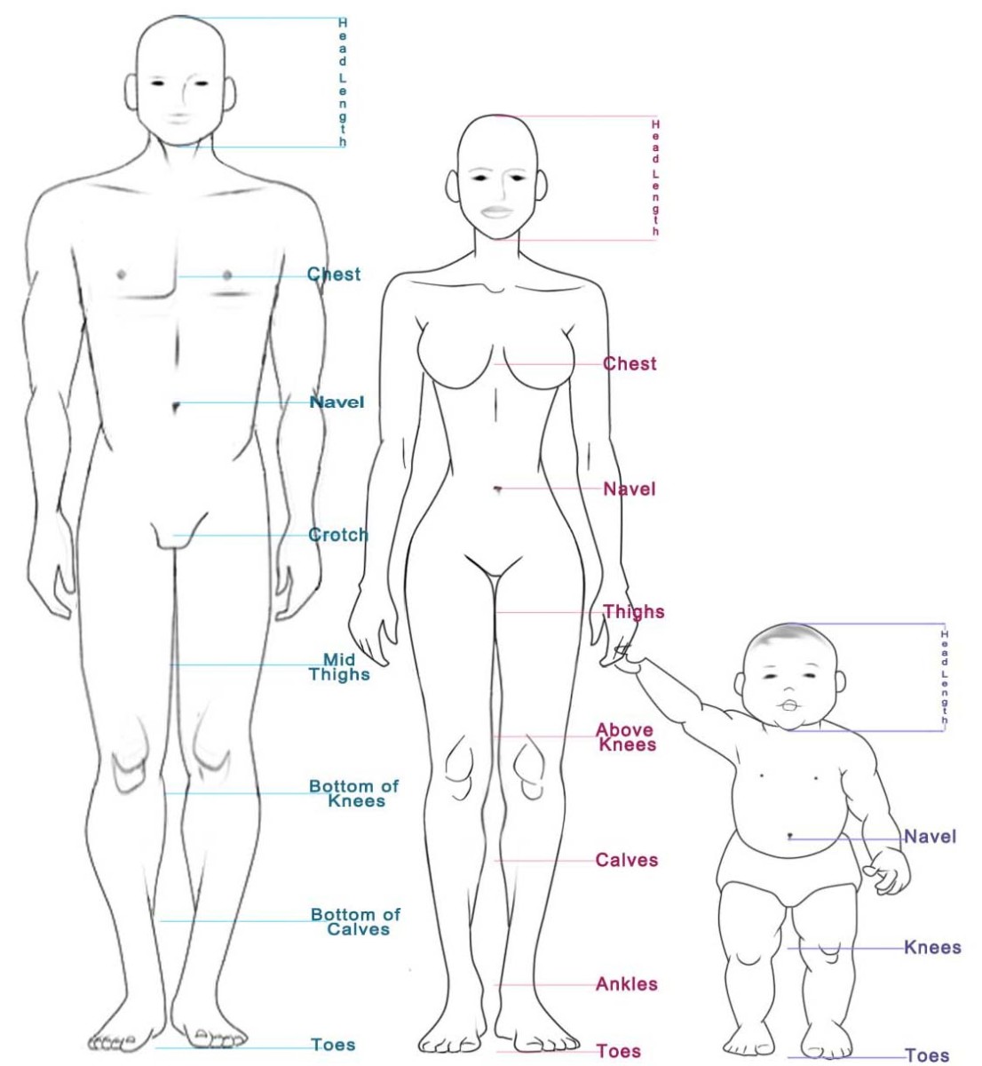 Male Figure; Female Figure; Baby/Toddler Figure
