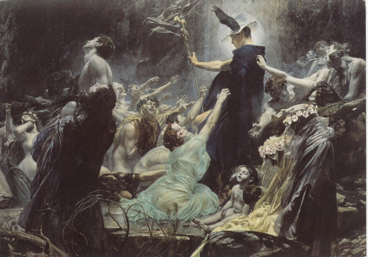 A painting depicting souls before judgement by Adolf Hirémy-Hirschl (1860–1933) PD-art-100