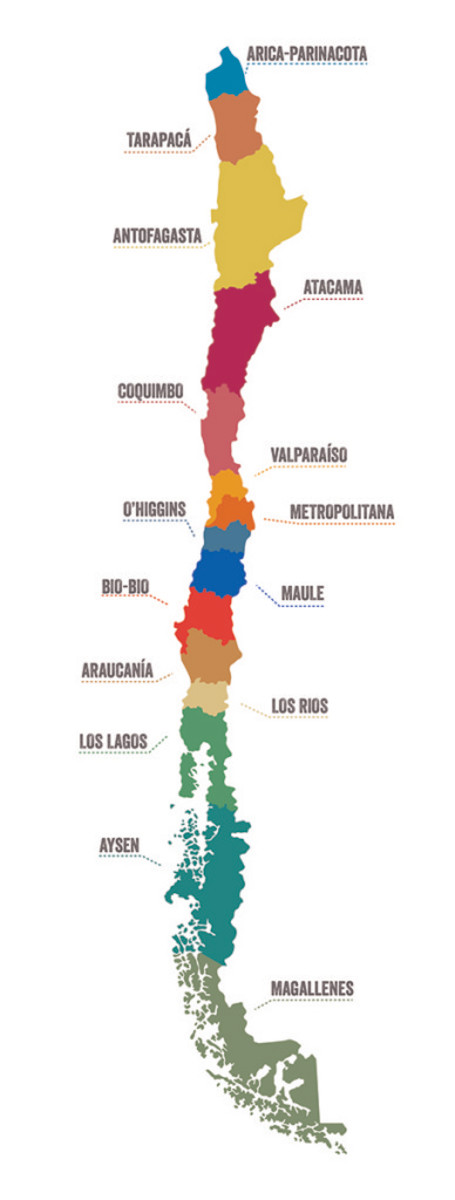 Regional map of Chile.