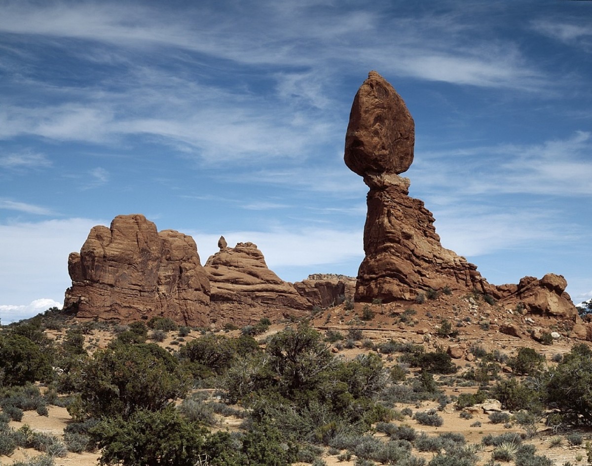 Strange and seemingly balanced rock formations dot the landscape.