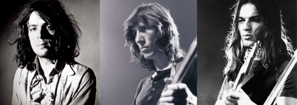 The creative leaders of the three different eras of evolution of Pink Floyd. From right, Syd Barrett, Roger Waters and David Gilmour.