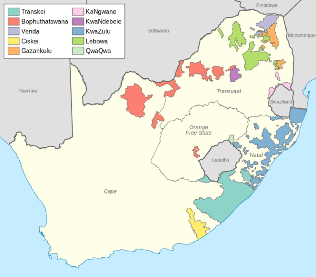 Black homelands during Apartheid in South Africa 1960-1994