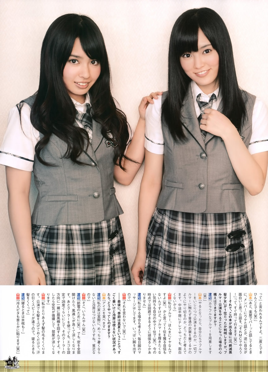Once again in this photo she is pictured with Sayaka Yamamoto but this time the two girls are dressed in traditional uniforms that these Japanese idols wear.