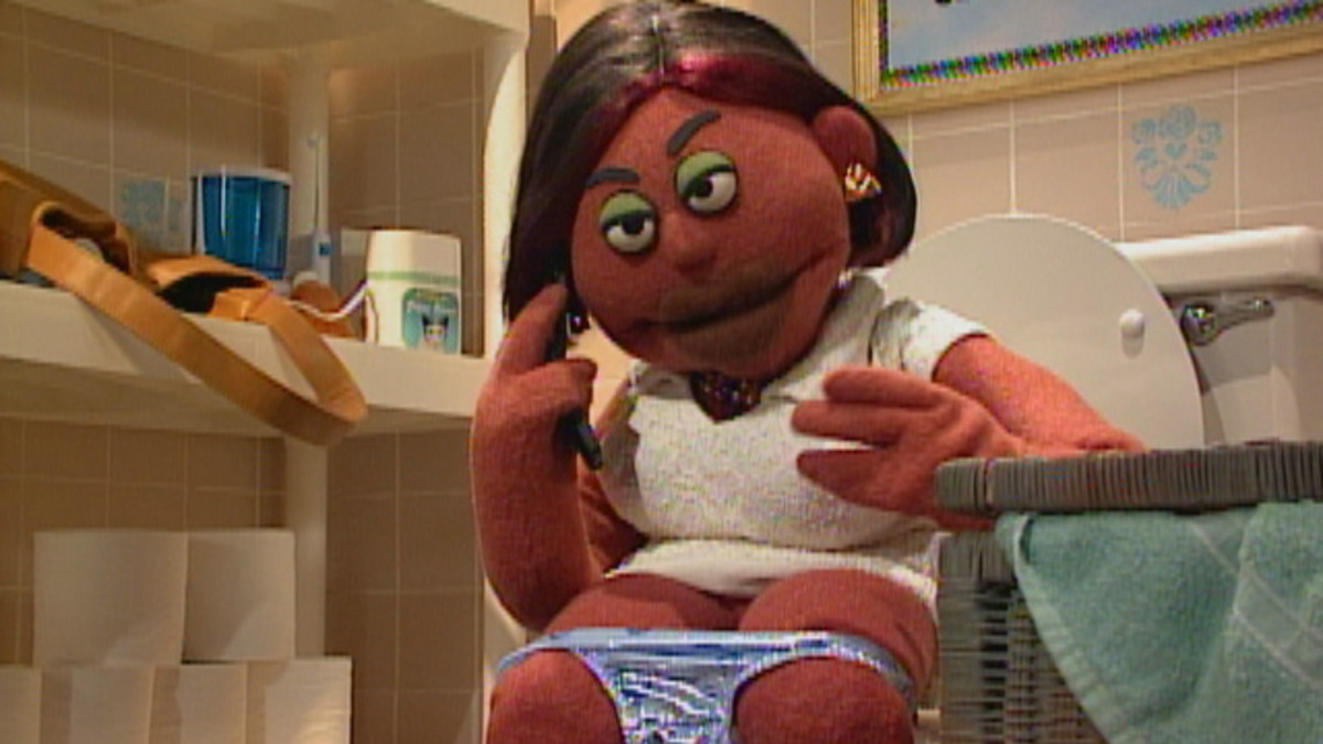 Wanda Sykes as Gladys Murphy from Crank Yankers. Here she was stuck to a toilet.
