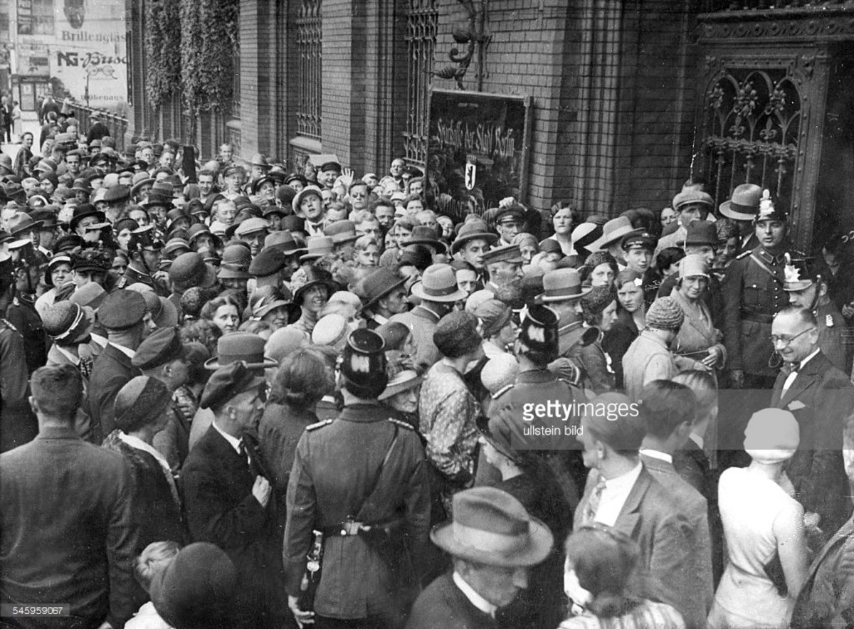 Great Depression 1929-32 - Bank Panic, 1931. / Crowd outside of a bank at Berlin, Germany, during the financial crisis. Photographed 13 July 1931.