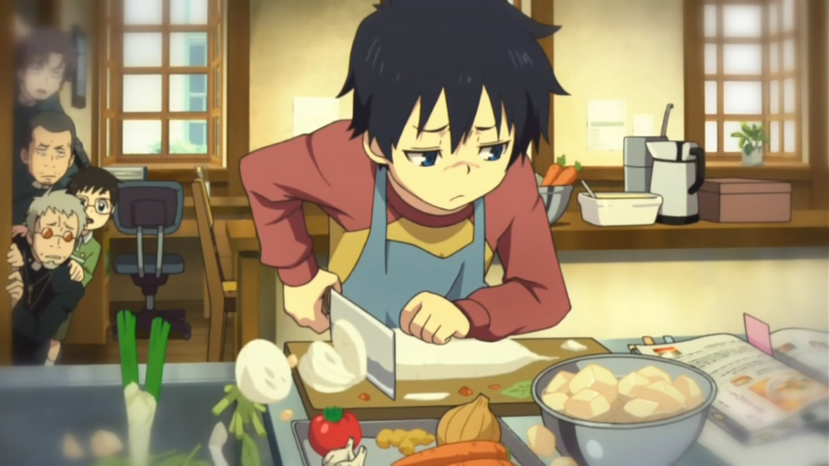 Rin Okumura learning how to cook.