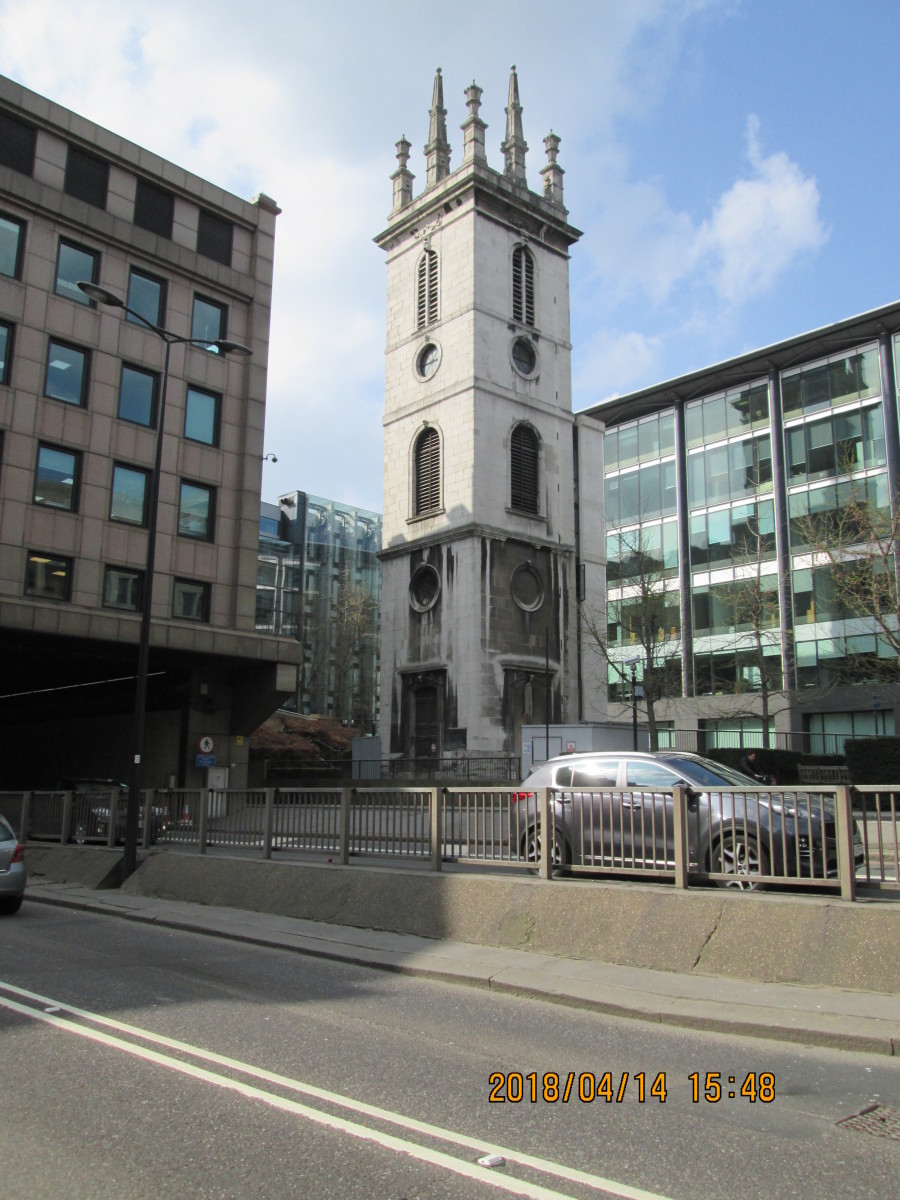 I suppose the tower of St Mary Somerset counts as a 'monument', as the rest of the church was destroyed in the Blitz. A workers' canteen was held in the church (on the route my mother-in-law's bus took, hence a favoured stopping-off point for crews)