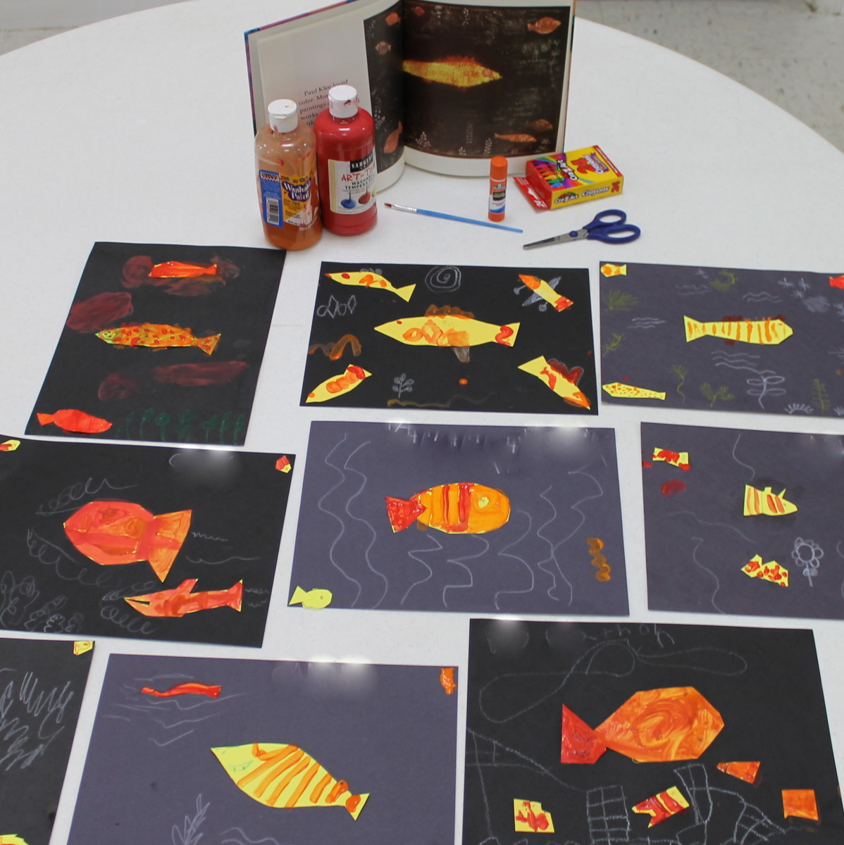 Some of the goldfish paintings inspired by Paul Klee