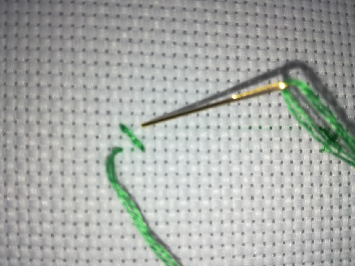 Image 9. Don't do this! If you let your thread lay towards the bottom of your work as you stitch, it can cause droopy stitches.