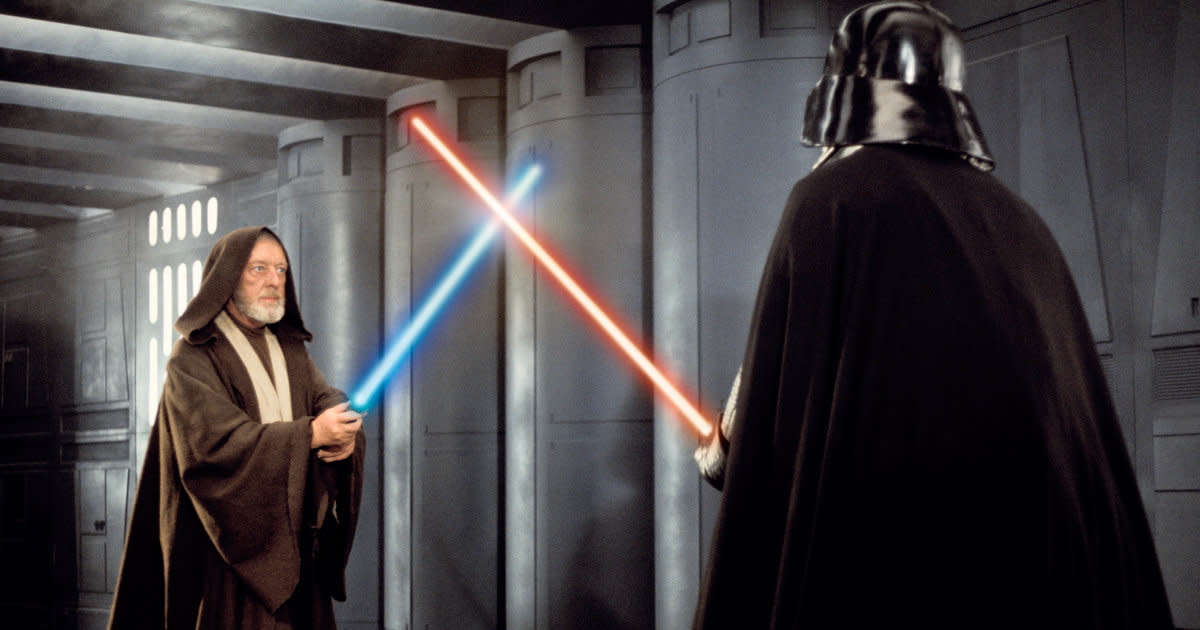 Obi-Wan Kenobi duelling Darth Vader. 