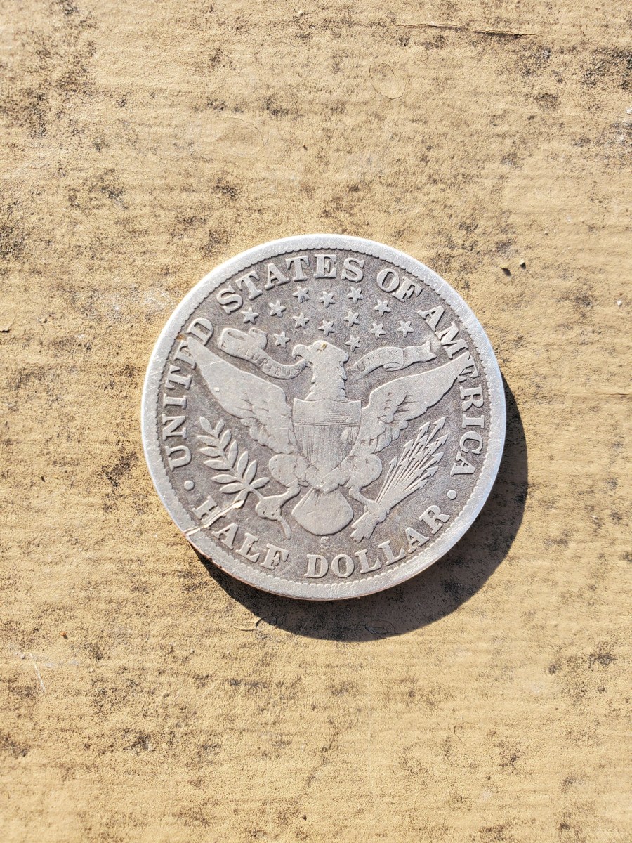 The reverse side of my 1902 silver Barber half dollar.