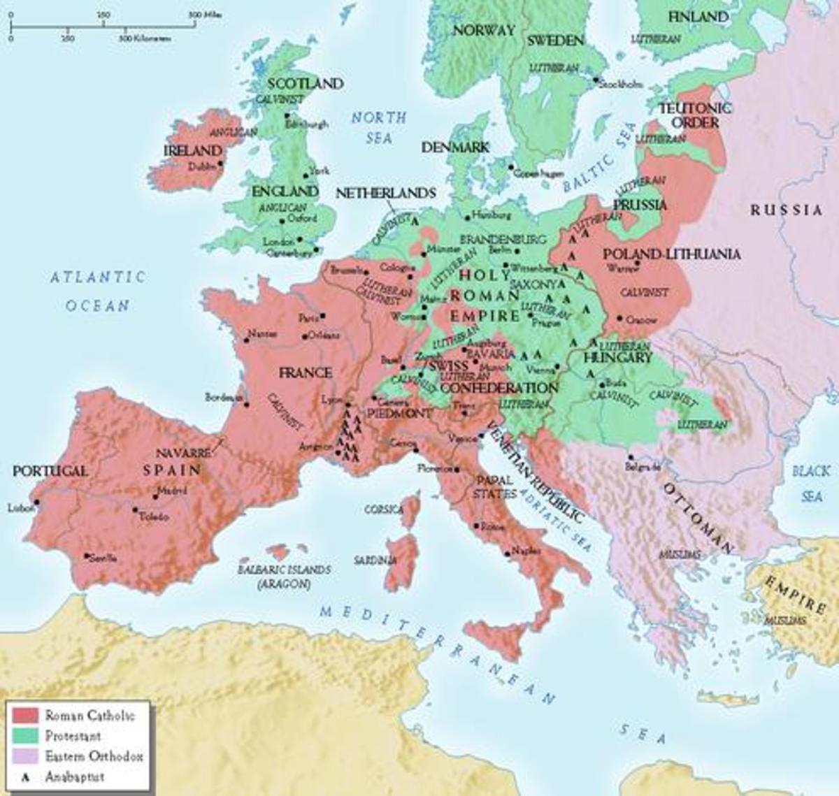 PROTESTANT AREAS OF EUROPE IN 1600