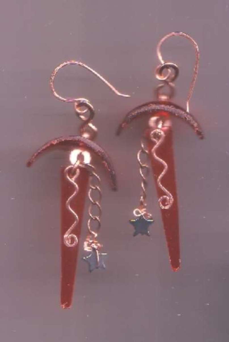 Earrings created with Target Pharmacy vials, copper and hematite