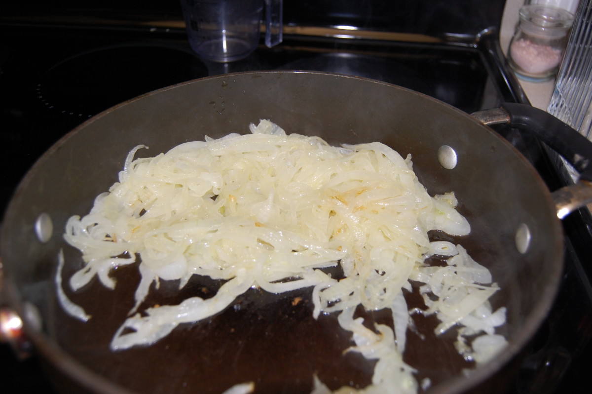 Caramelize onions in olive oil. 