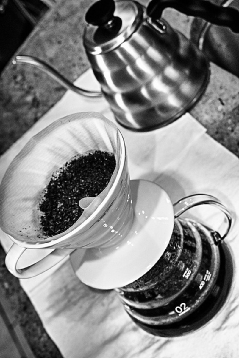 a Hario v60 being used to brew coffee