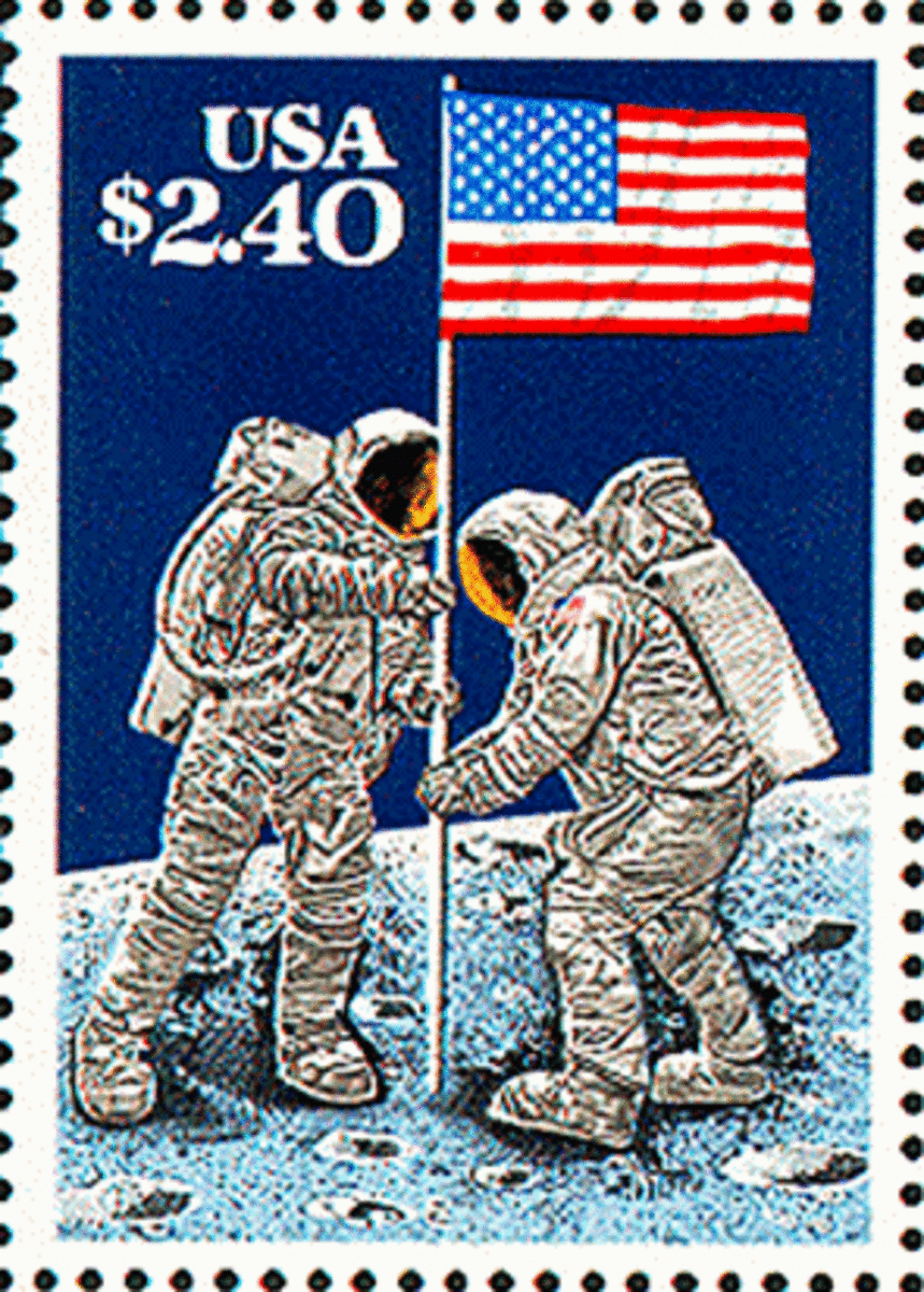 Neil Armstrong and Aldrin setting the flag of United States on Moon