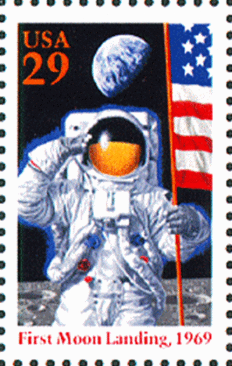 Stamp Portraying a Close Up photo of Neil Armstrong on Moon