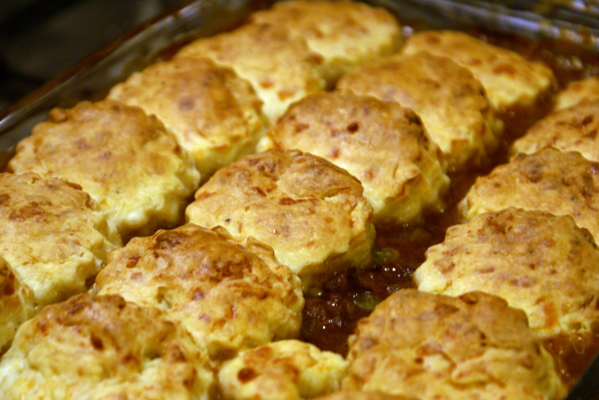 Warming English Winter Beef Cobbler and easy Biscuits/Savory Scone Recipe
