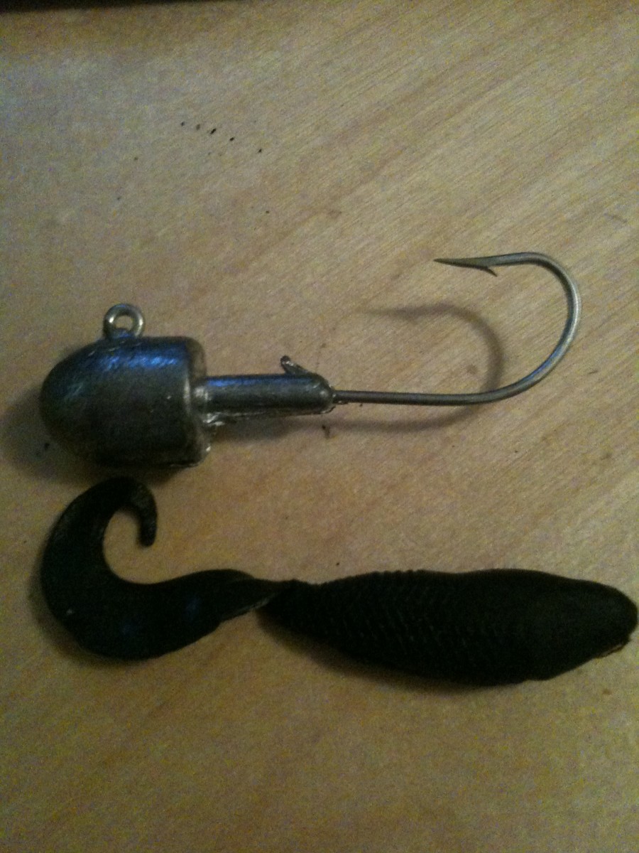 Jetty fishing lures. This is a 1.5 oz jig with a 4" Gulp Grub. 