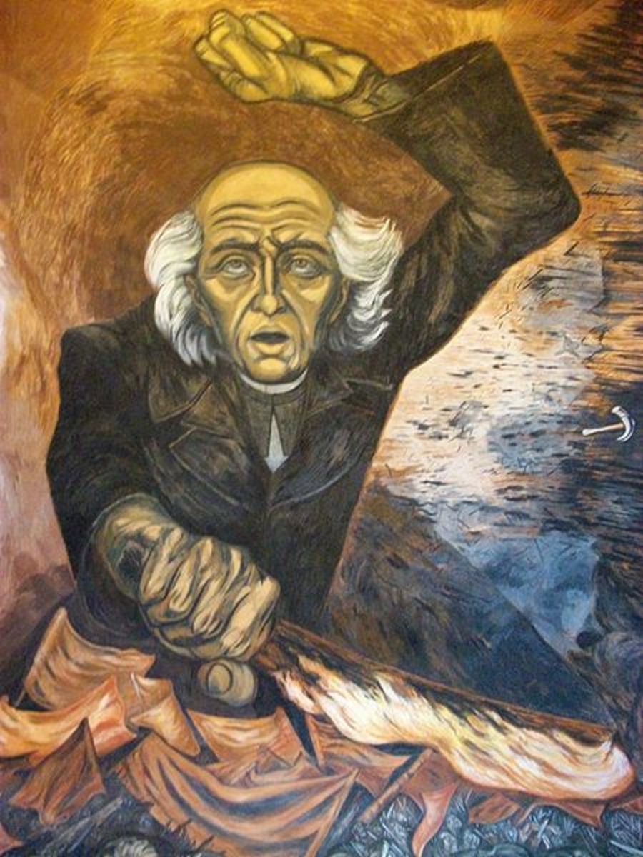 Miguel Hidalgo painted by Jose Orozco.  Hidalgo was the leader of an independent revolt by the peasants in the 1800's.  Guadalajara, Mexico.
